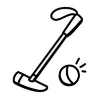bola com bastão, ícone de doodle de equipamentos de polo vetor