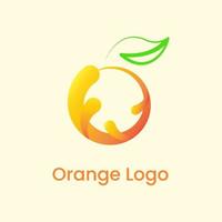 conceito de logotipo laranja. gradiente, simples, moderno, único, linha e logotipo de frutas. laranja e verde. adequado para logotipo, ícone, símbolo e sinal. como logotipo de comida e bebida vetor