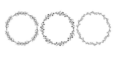 coleção de quadros de doodle floral vetor geométrico. bordas decoradas com flores delicadas desenhadas à mão, galhos, folhas, flores. ilustração vetorial