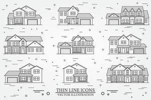 conjunto de casas americanas suburbanas ícone de linha fina de vetor. para web vetor