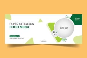 modelo de design de banner de comida super deliciosa com cor verde. vetor