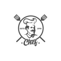 logotipo do chef, cozinheiro ou padeiro. café, restaurante, conceito de menu. ilustração vetorial de desenho animado vetor