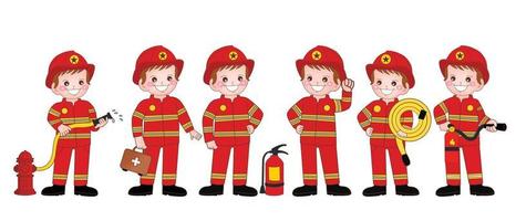 coleção de ilustração de personagem de bombeiro vetor