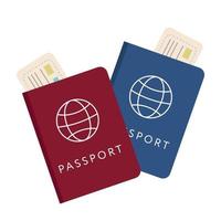 passaporte internacional azul e vermelho com bilhetes em fundo branco vetor