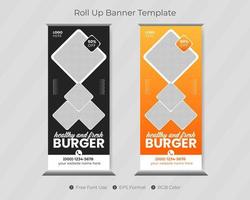 modelo de banner de rolo de comida com design de capa de restaurante para negócios vetor