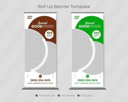 restaurante ou hambúrguer de comida roll up modelo de banner e pull up menu design pro download vetor