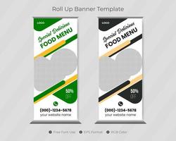 modelo de banner de roll up de restaurante e comida com design de pull up de sinalização vetor