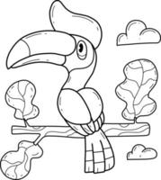 alfabeto de livro de colorir de animais. isolado no fundo branco. pássaro de tucano dos desenhos animados de vetor. vetor