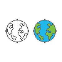 planeta do mundo, globo, terra. ilustração de ícone vetorial de pixel art de 8 bits vetor