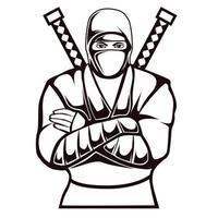 ilustração vetorial de guerreiro ninja de sombra em preto e branco vetor