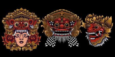 coleção de máscaras de cultura barong balinesa vetor