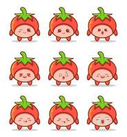 coleção de emoticons kawaii de tomate fofo vetor