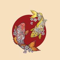 modelo de design de ícone de logotipo de ilustração vetorial koi japonês com flor de cerejeira