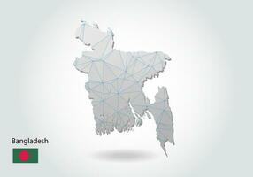 mapa vetorial de bangladesh com design de triângulos da moda em estilo poligonal em fundo escuro, forma de mapa em estilo de arte de corte de papel 3d moderno. design de recorte de papercraft em camadas. vetor