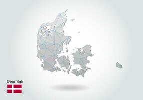 mapa vetorial da Dinamarca com design de triângulos da moda em estilo poligonal em fundo escuro, forma de mapa em estilo de arte de corte de papel 3d moderno. design de recorte de papercraft em camadas. vetor