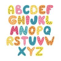 alfabeto inglês de vetor colorido bonito para crianças em estilo desenhado à mão