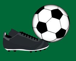 bota de futebol e bola em um fundo verde vetor