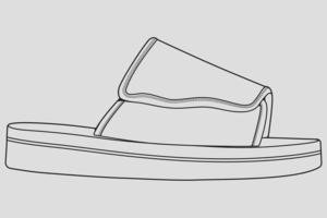 vetor de desenho de contorno de sandálias de cinta, sandálias de cinta em um estilo de desenho, contorno de modelo de treinadores, ilustração vetorial.