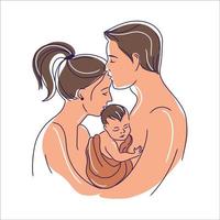 jovens pais sorridentes mãe e pai família segurando criança pequena criança recém-nascida baby.happy família e conceito de infância. ilustração vetorial em estilo moderno vetor