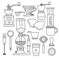 acessórios para lineart de café, ilustração vetorial doodle preto e branco vetor