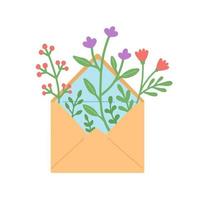 flores e folhas em envelope, ilustração vetorial vetor