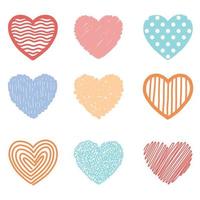 conjunto de corações de doodle diferentes, ilustração vetorial vetor