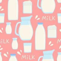 padrão sem emenda de laticínios de leite para o mês nacional de laticínios, ilustração vetorial de design plano simples