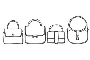 conjunto de sacos doodle ilustração vetorial simples preto e branco