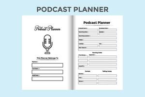 interior do livro de registro do planejador de podcast. verificador de tópicos de podcast diário e modelo de diário de informações. interior de um caderno. planejador de hospedagem de podcast e interior do diário de bordo de informações dos hóspedes. vetor