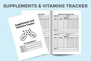 interior do modelo de diário de suplementos e vitaminas. informações regulares de dose de vitamina e modelo de rastreador de lista de medicamentos. interior de um diário de bordo. interior do rastreador de informações de suplementos e vitaminas. vetor