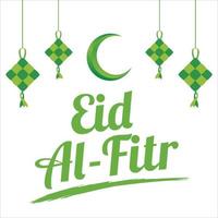 efeito de texto verde eid al-fitr sobre fundo branco, festival muçulmano eid al-fitr efeito de texto bonito, eid al-fitr, verde, branco, lua, pipas, elementos. vetor
