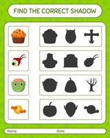 encontre o jogo de sombras correto com o ícone de halloween. planilha para crianças pré-escolares, folha de atividades para crianças