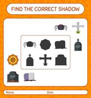 encontre o jogo de sombras correto com o ícone de halloween. planilha para crianças pré-escolares, folha de atividades para crianças vetor