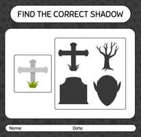 encontre o jogo de sombras correto com a lápide. planilha para crianças pré-escolares, folha de atividades para crianças vetor