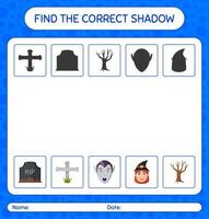 encontre o jogo de sombras correto com o ícone de halloween. planilha para crianças pré-escolares, folha de atividades para crianças vetor