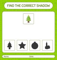 encontre o jogo de sombras correto com a árvore de natal. planilha para crianças pré-escolares, folha de atividades para crianças vetor