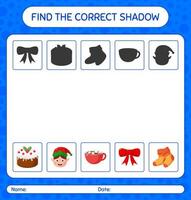 encontre o jogo de sombras correto com o ícone de natal. planilha para crianças pré-escolares, folha de atividades para crianças vetor