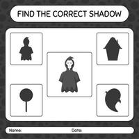 encontre o jogo de sombras correto com o ceifador. planilha para crianças pré-escolares, folha de atividades para crianças vetor