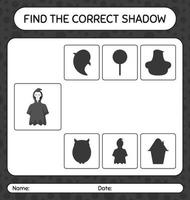 encontre o jogo de sombras correto com o ceifador. planilha para crianças pré-escolares, folha de atividades para crianças vetor