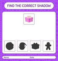 encontre o jogo de sombras correto com caixa de presente. planilha para crianças pré-escolares, folha de atividades para crianças vetor