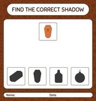 encontre o jogo de sombras correto com caixão. planilha para crianças pré-escolares, folha de atividades para crianças vetor