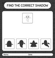 encontre o jogo de sombras correto com o fantasma. planilha para crianças pré-escolares, folha de atividades para crianças vetor