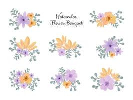 coleção de vetores de buquê de flores em aquarela para convite de casamento