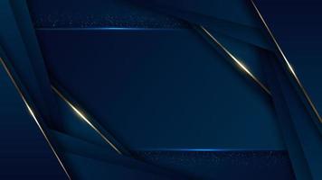 3d modelo de banner de luxo moderno design listras azuis e linha dourada com luz de fundo cintilante