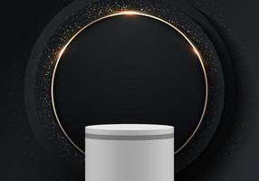 pódio branco 3d elegante abstrato com anel dourado de pano de fundo de camada de círculos pretos