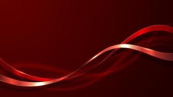 decoração de linha de onda de fita de cor vermelha de luxo elegante abstrata 3d e iluminação de brilho em fundo vermelho gradiente