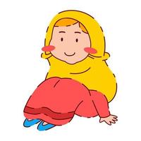 linda garota muslimah de sorriso usando hijab e sentado vetor