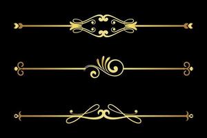 conjunto de divisores de ouro vintage. elementos do vetor para seu projeto em fundo preto. elementos de design caligráfico e ilustração vetorial de decoração de página
