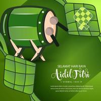 selamat idul fitri, aidil fitri, ketupat transalation feliz eid, a celebração do dia islâmico após o jejum completo no mês do ramadã. vetor de ilustração