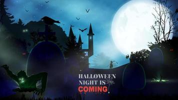 fundo de noite de halloween com abóbora, casa assombrada e lua cheia. modelo de panfleto ou convite para festa de halloween. ilustração vetorial. vetor